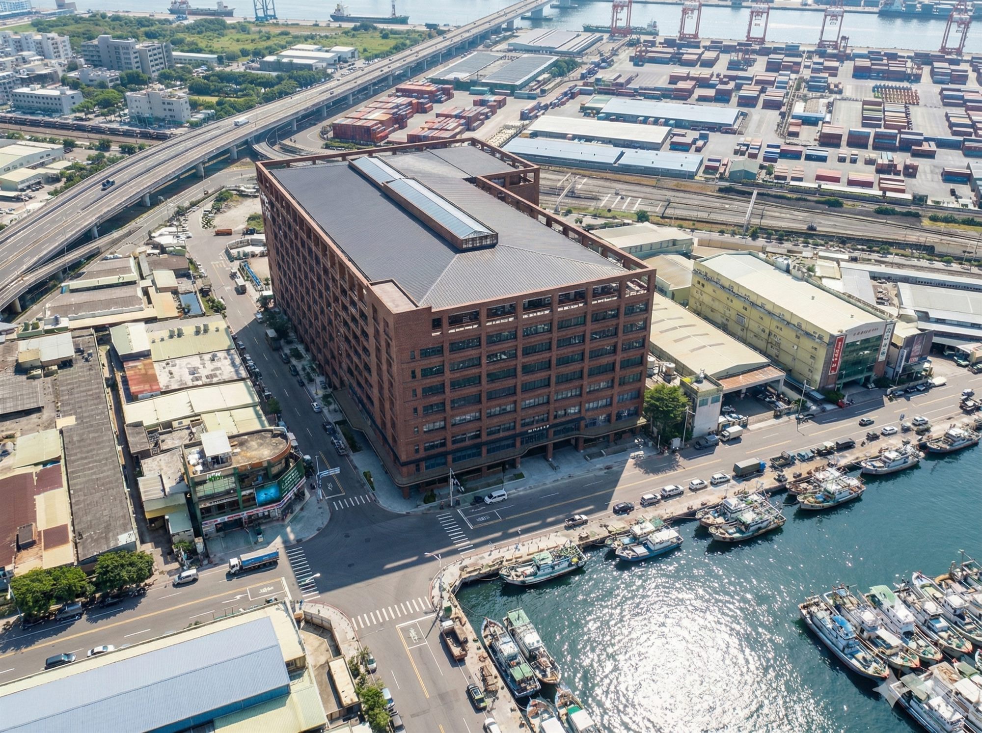 Aerial view of the logistics centre on Qianzhen Harbour, Kaohsiung