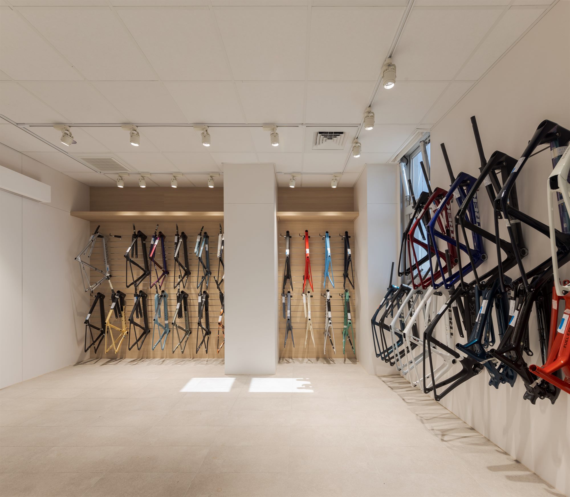 Bicycle display wall in the Quest Composite R&D room