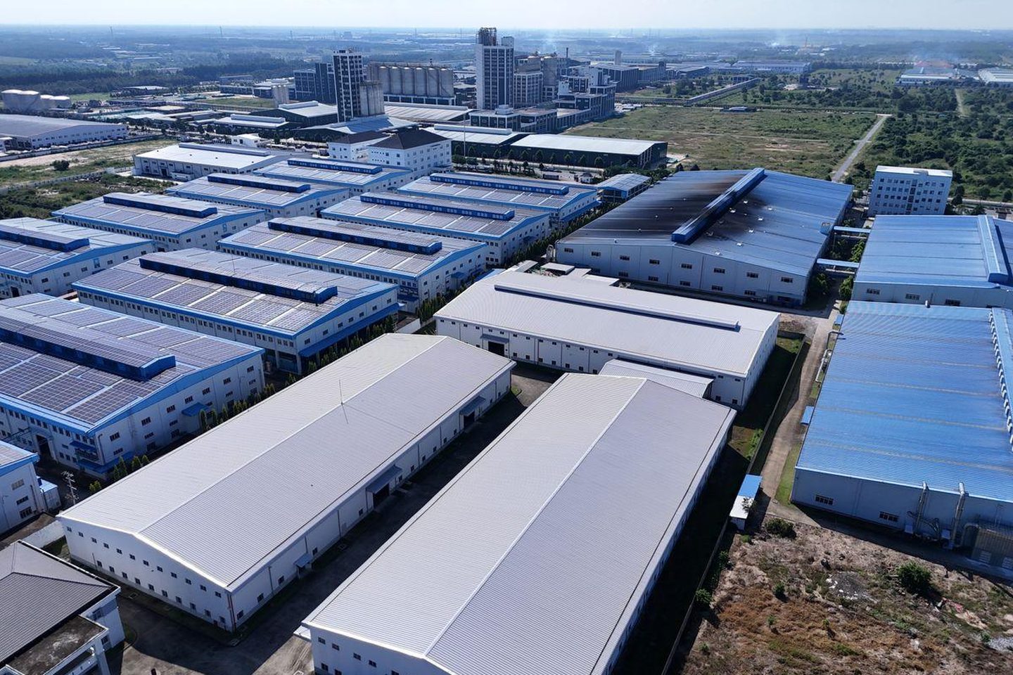 Aerial view of a dense industrial park, Bình Dương, Vietnam