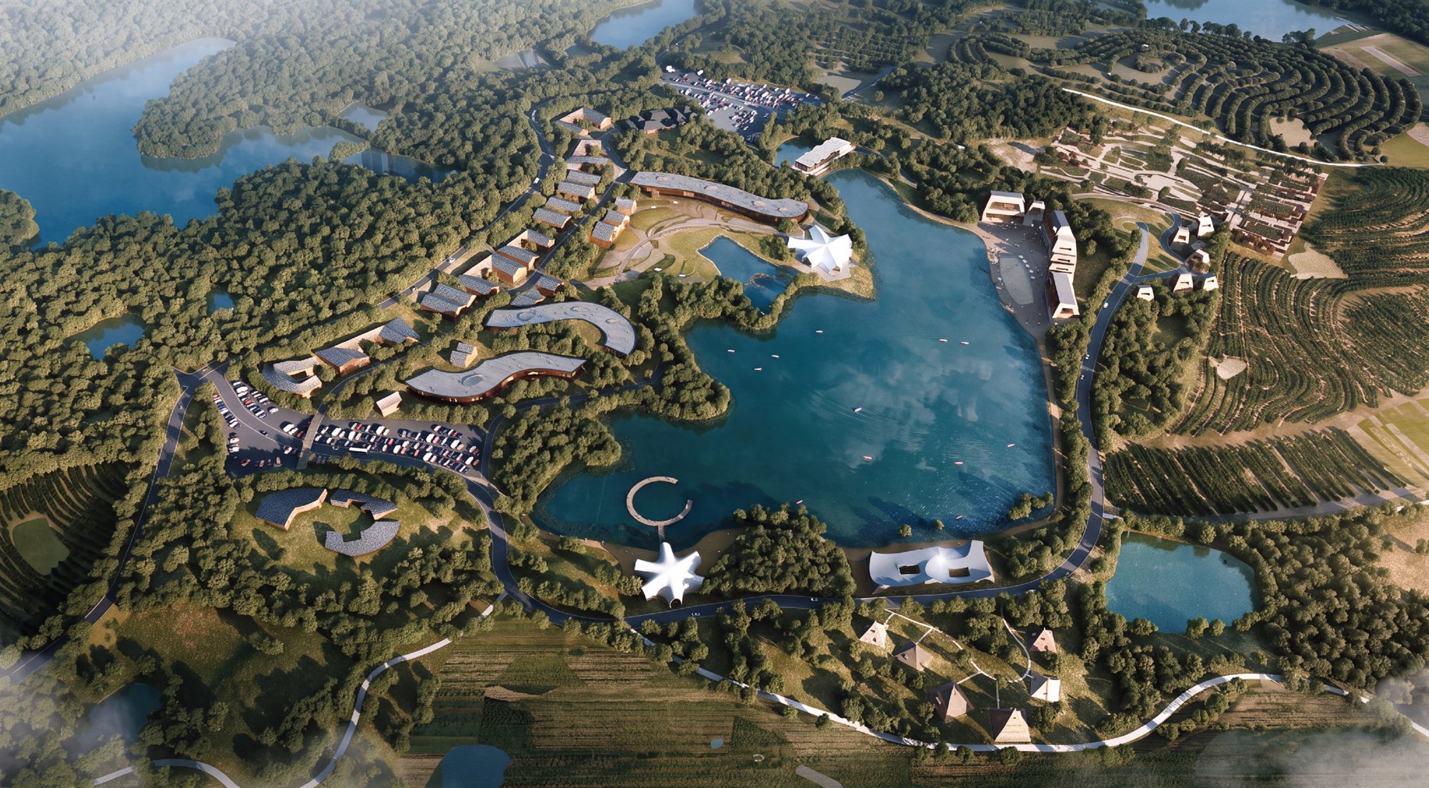 Rendering: aerial view of the Yinxing Lake Cultural Park masterplan, Nanjing